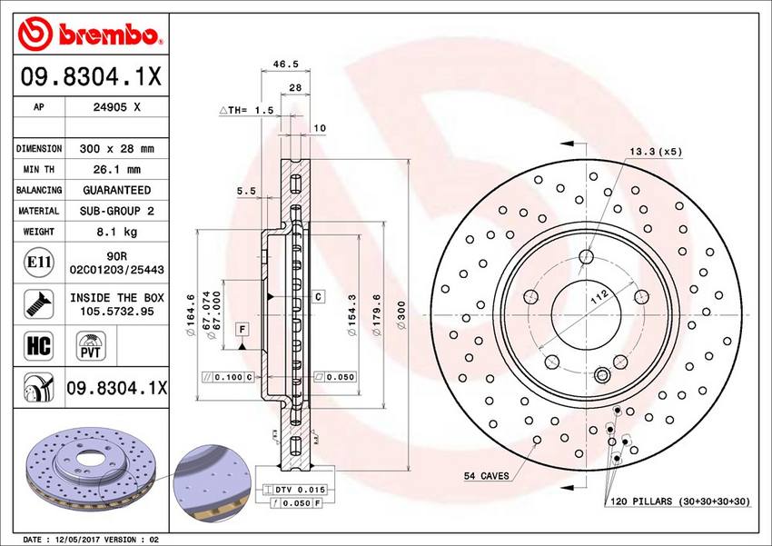 Mercedes Brembo Disc Brake Rotor - Front (300mm) 210421251264